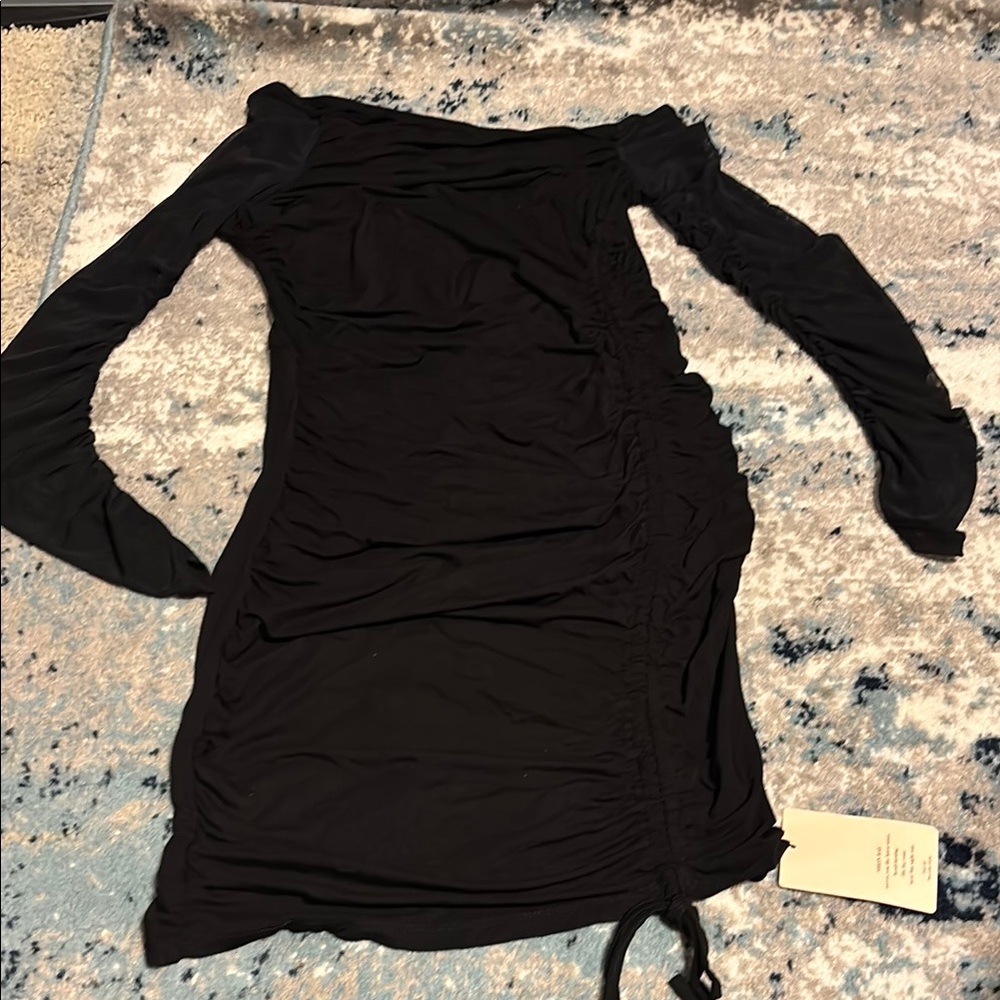SHEIN Black Ruched Off-Shoulder Bodycon Dress